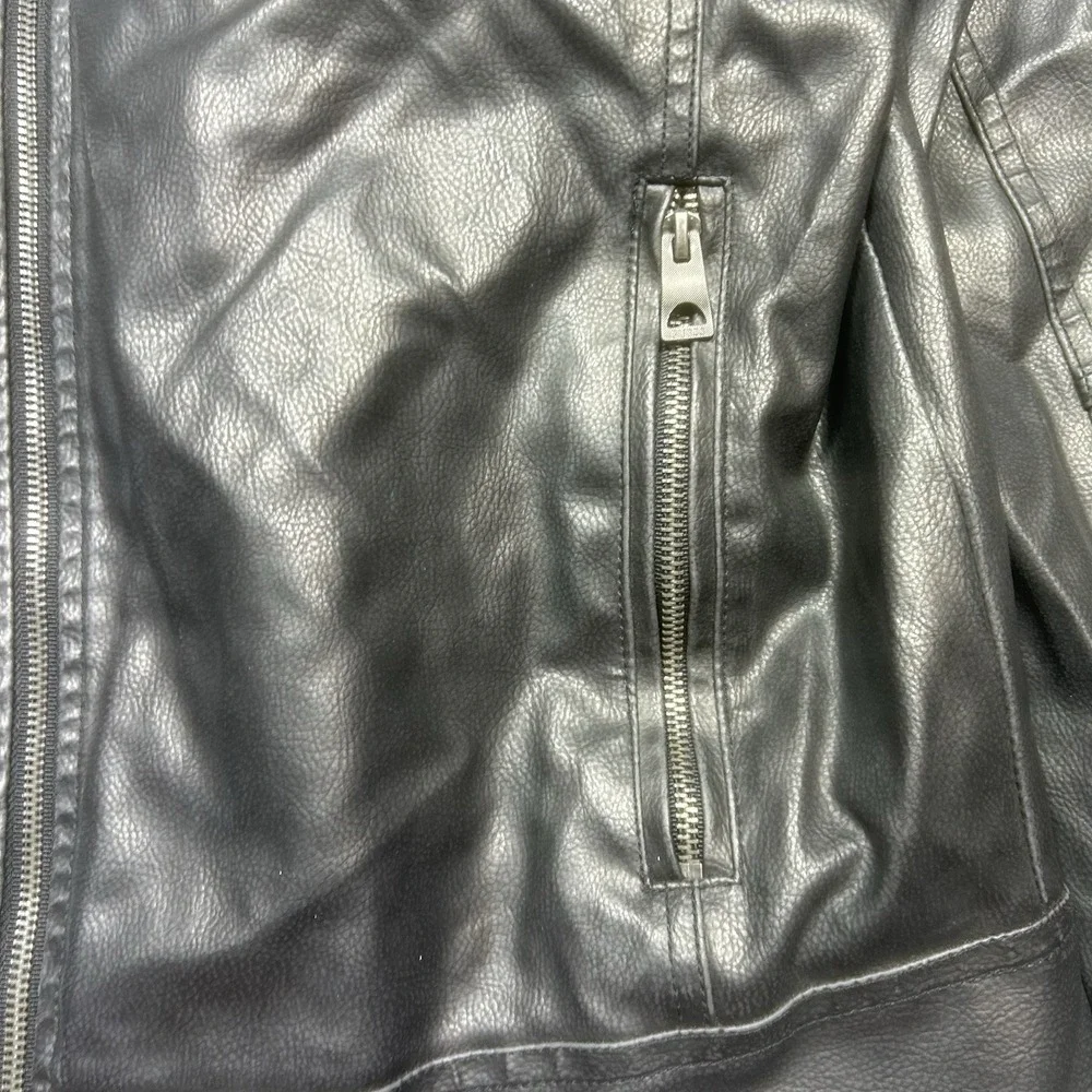 GUESS  Faux-Leather Jacket Men's L Black Moto Racer Coat Biker‎ Full Zip